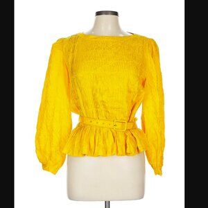 Office Coquette Vintage Yellow Silk Blouse